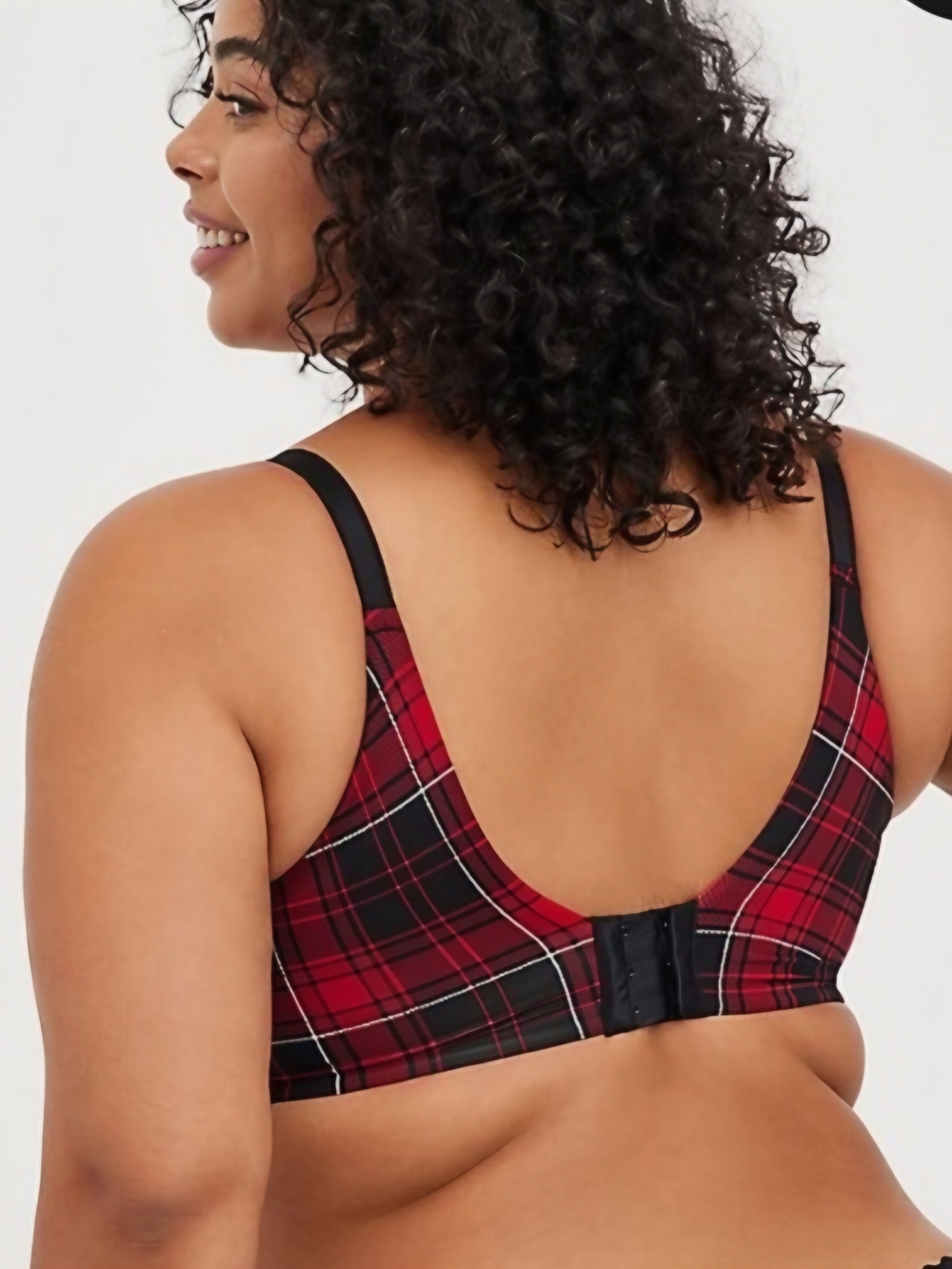 Torrid 46D Red Plaid Bra Lightly Padded 360 Smoothing NWOT image 4